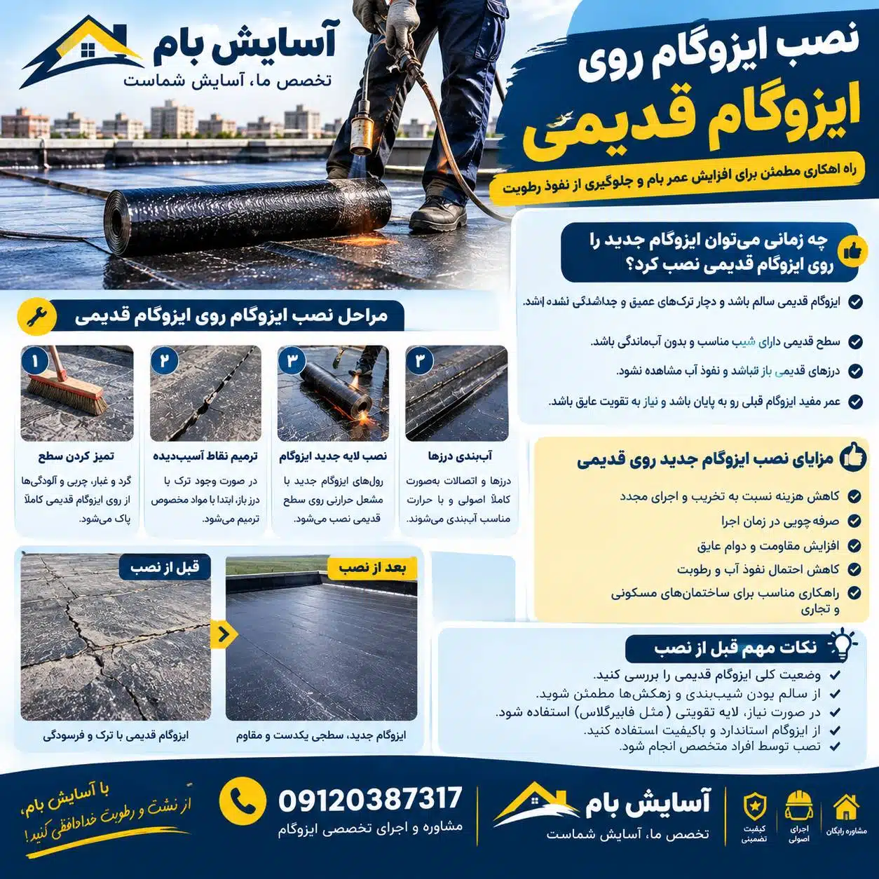 نصب ایزوگام روی ایزوگام قدیمی 1 نصب ایزوگام روی ایزوگام قدیمی